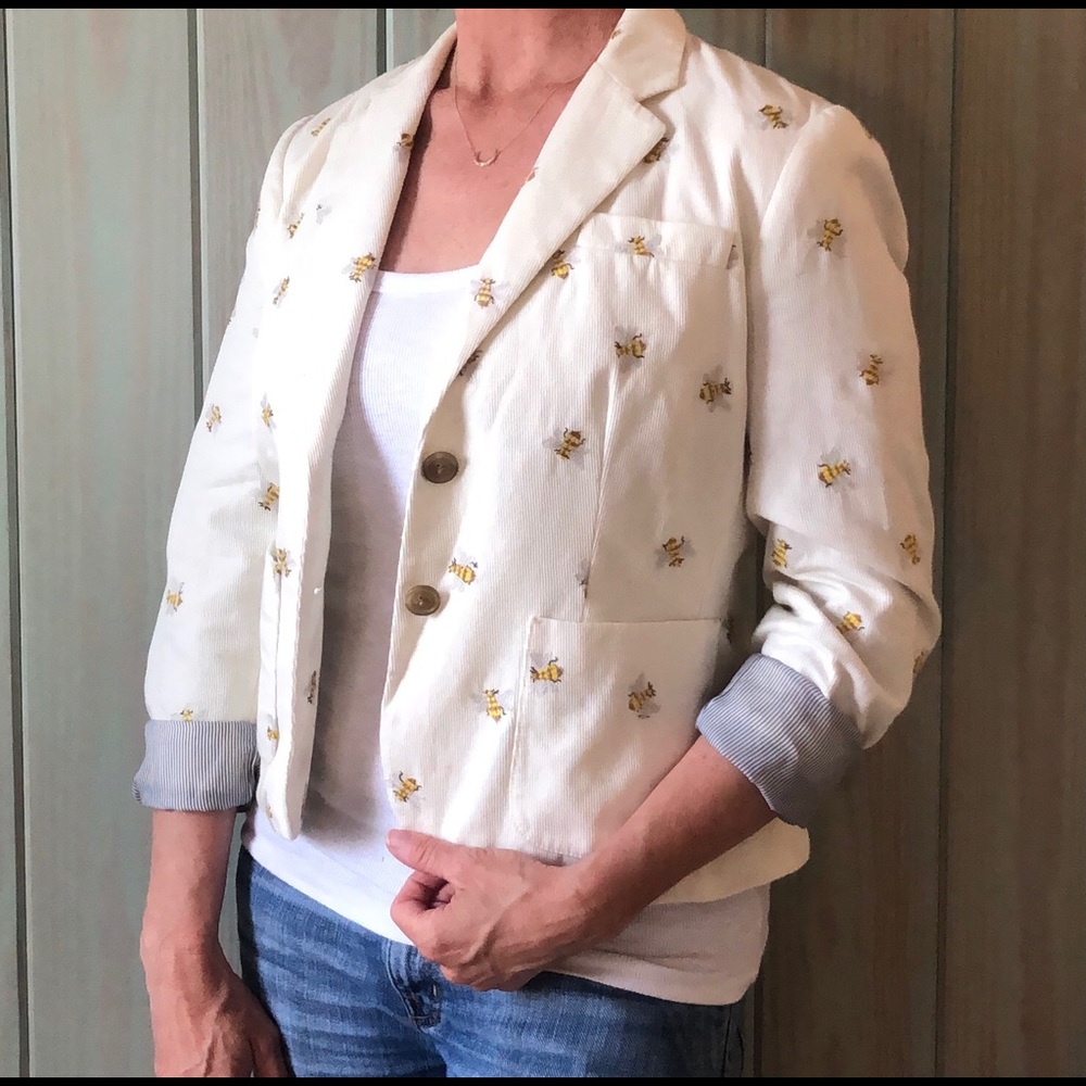 Anthropologie embroidered honeybee blazer